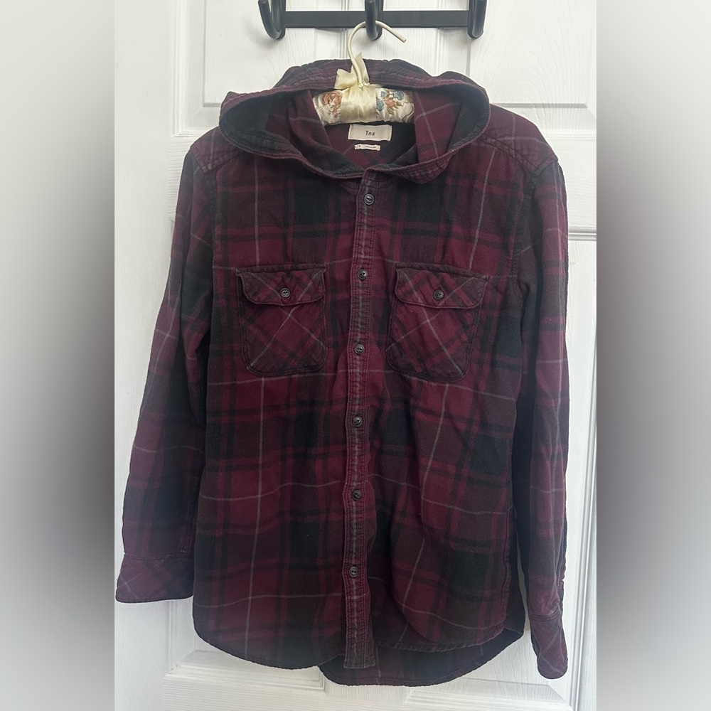 TNA Plaid Burgundy Hooded Flannel